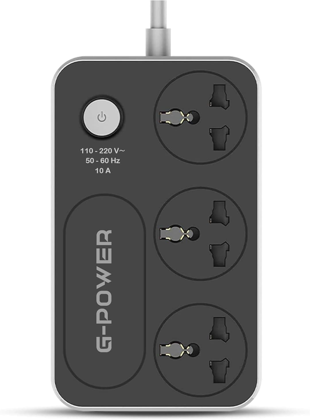 مشترك كهرباء مزود بحماية من تدفق التيار بجهد 220 فولت مع 3 مقابس عالمية انترناشونال وقفل، 10 امبير، لون اسود ورمادي، موديل WS344